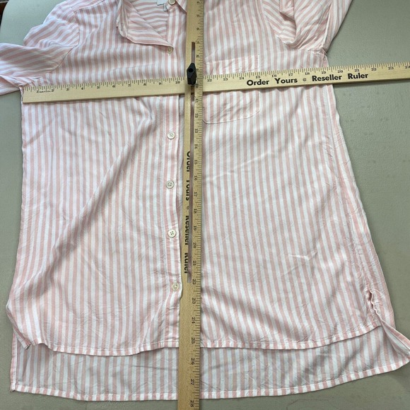 J Jill Button Up Tunic Top Womens XS Striped Pink White Pocket Roll Tab Sleeve - Picture 7 of 12